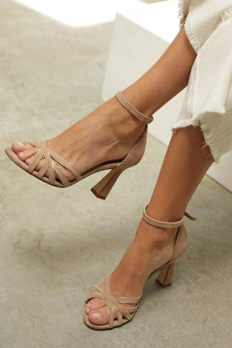 Marona | Patchwork Sandals with Round Toe and Narrow Heel