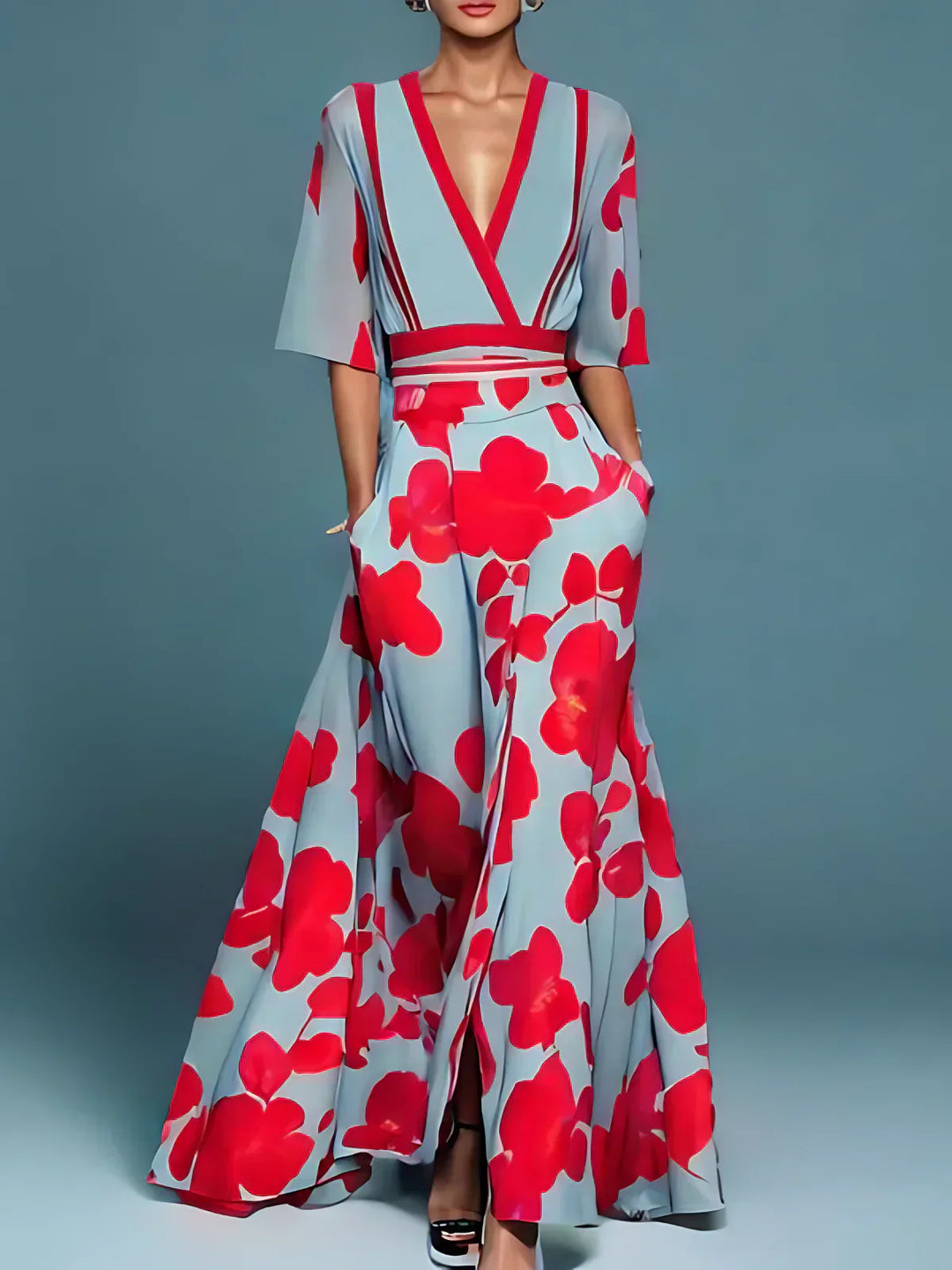 Tiara - V-Neck Flower Dress Maxi