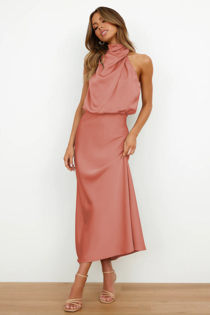 Valeria   | Long Satin Robe with Halterneck