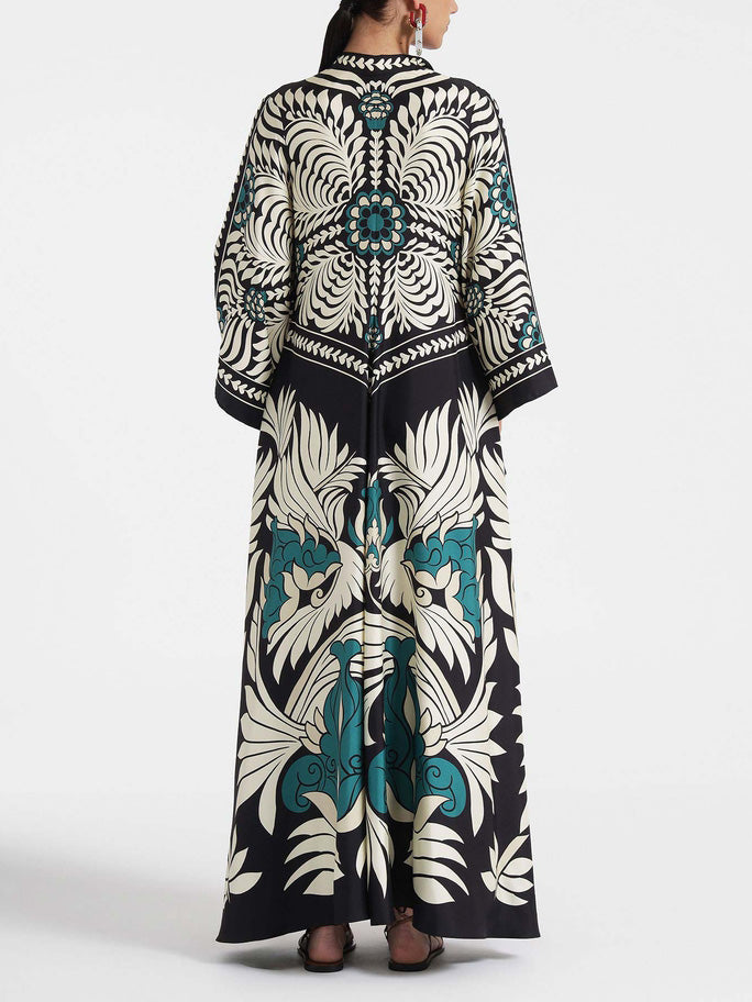 Long Floral Dress with Contrasting Floral Pattern