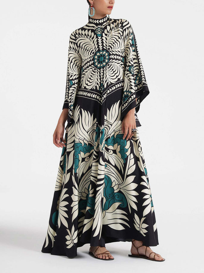 Long Floral Dress with Contrasting Floral Pattern