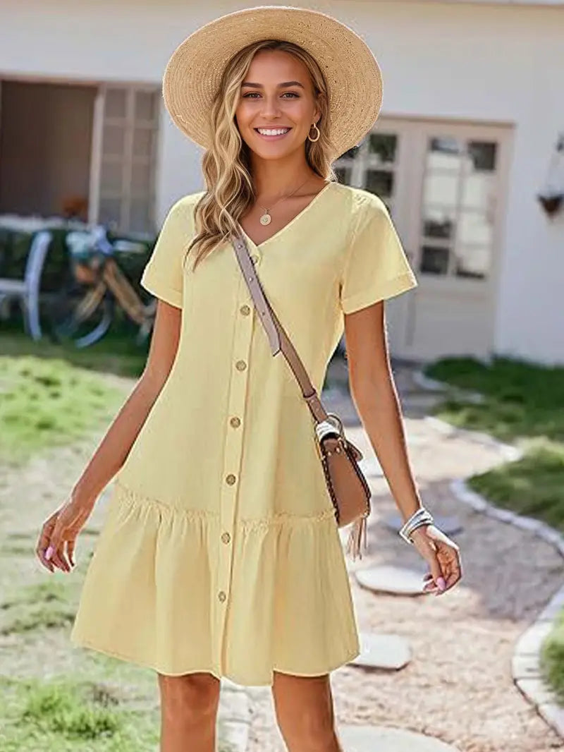 Isla | Flounce Hem Button-Front Dress