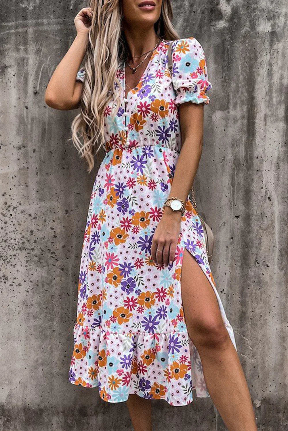 Rosea Floral Maxi Dress with V-Neckline