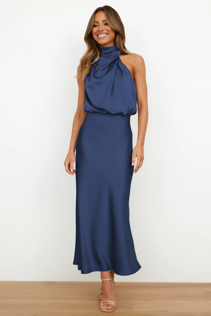 Valeria   | Long Satin Robe with Halterneck