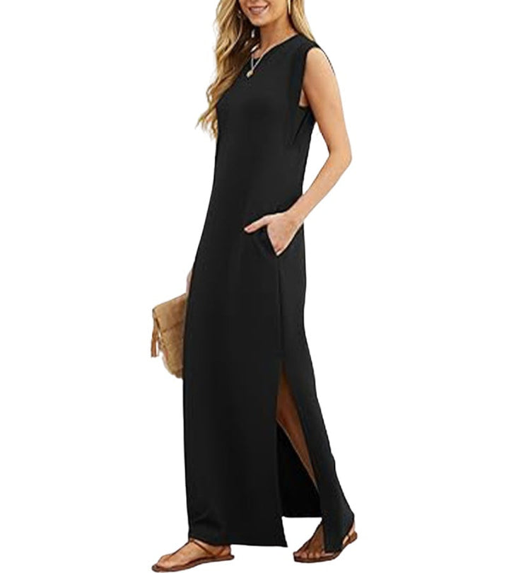 Romaisa | Casual long dress with slit and non-iron