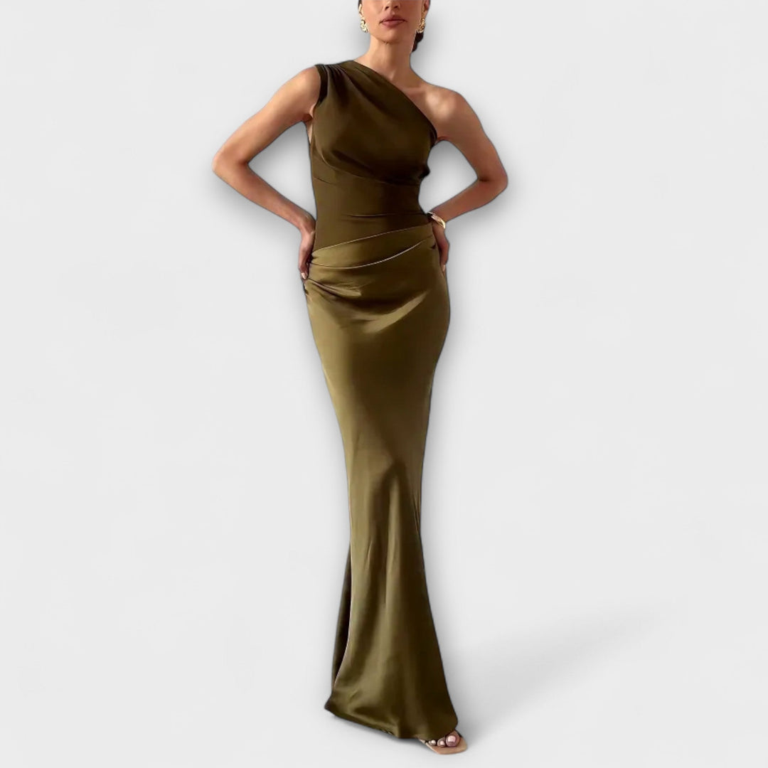 Elissa | Elegant One-Shoulder Pleated Maxi Dress