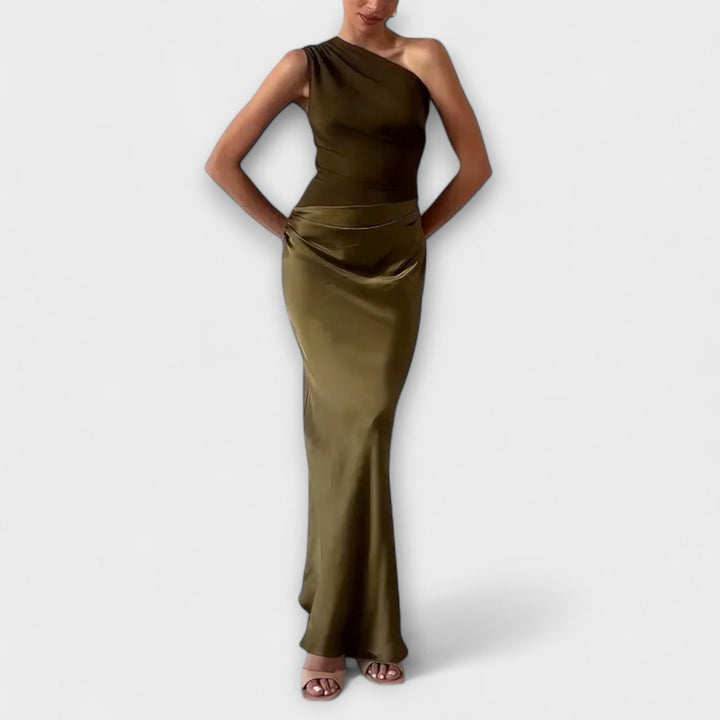 Elissa | Elegant One-Shoulder Pleated Maxi Dress
