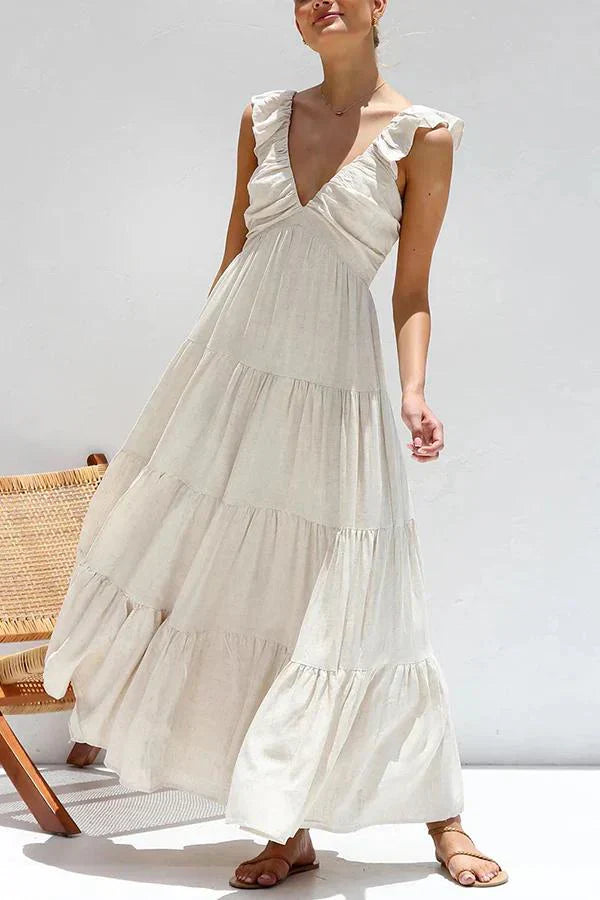 Elegant Rose Maxi Dress with V-Neckline