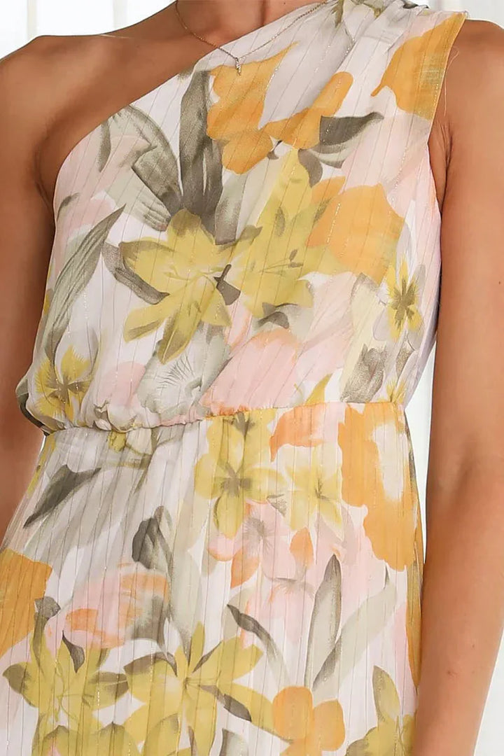 Rosea Dress with Off-Shoulder Design and Print