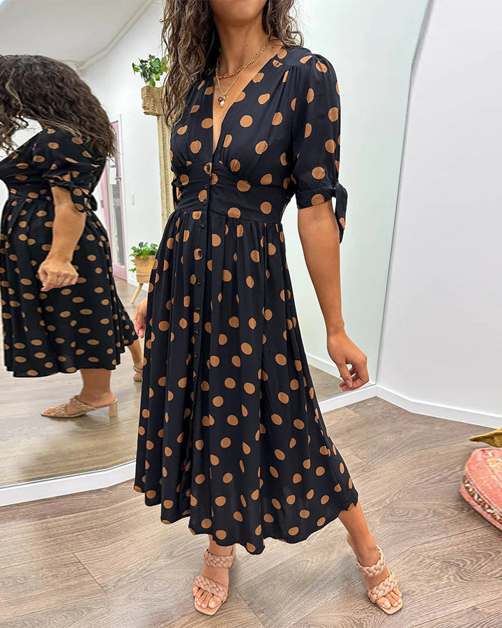 Mina   | V-neck dress with dots