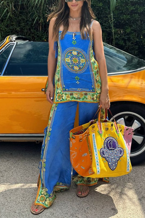 Nara Complete Set – Top with Side Laces & Printed Palazzo Pants