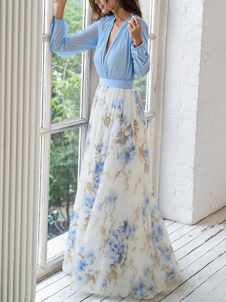 Elena  - Elegant Long Dress with Floral Pattern