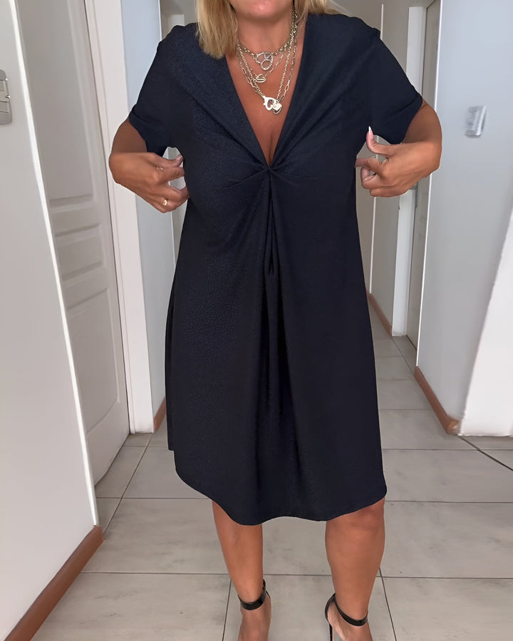 Laurence | Elegant Gathered V-Neck Dress