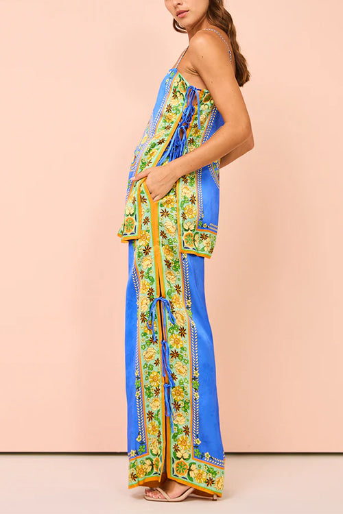 Nara Complete Set – Top with Side Laces & Printed Palazzo Pants