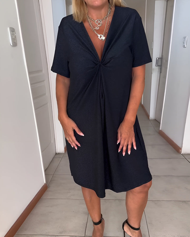 Laurence | Elegant Gathered V-Neck Dress