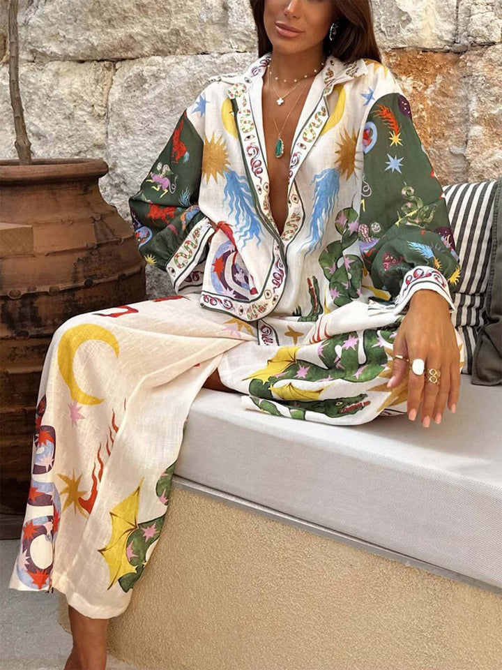 Complete Set of Two Tropical Print Pieces – Shirt and Coordinated Pants