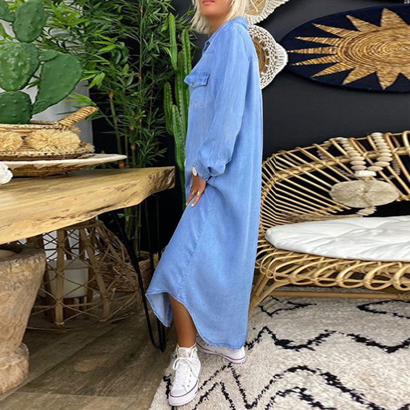 Yara | Long-sleeved denim maxi dress