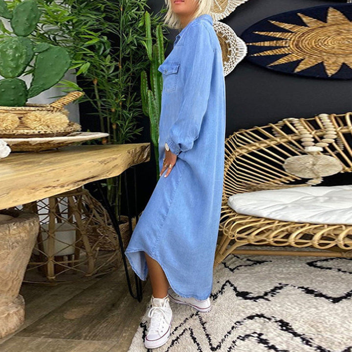 Yara | Long-sleeved denim maxi dress