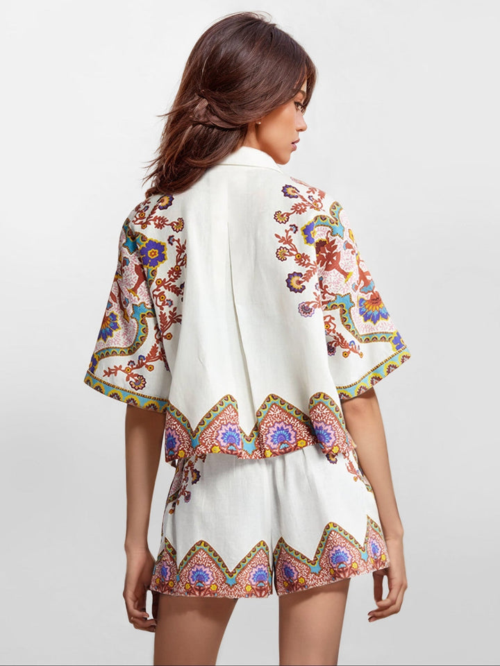 Complete Two-Piece Boho Floral Set – Shirt and Coordinated Shorts
