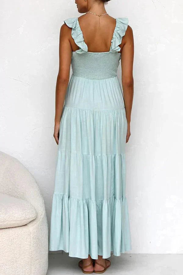 Elegant Rose Maxi Dress with V-Neckline