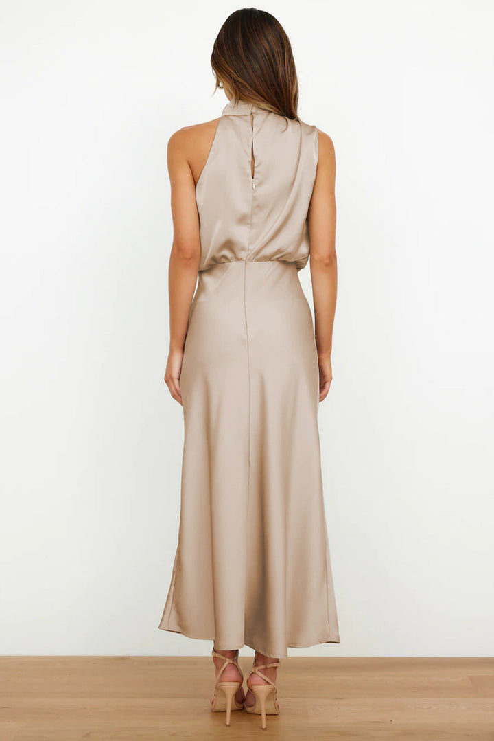 Valeria | Long satin slip dress with halter neck
