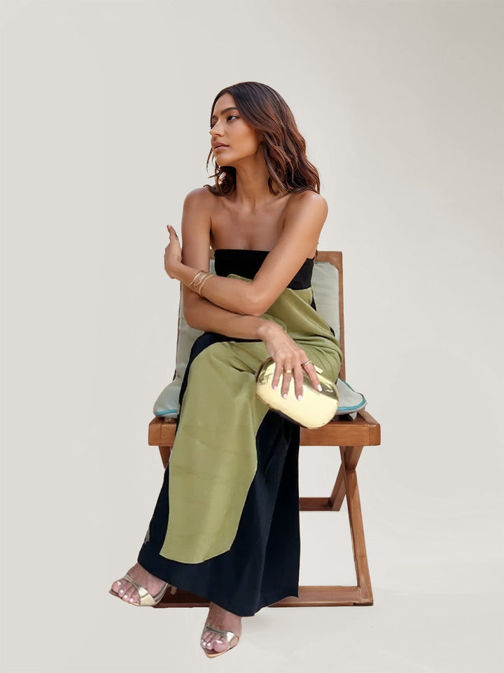 Long Strapless Dress with Abstract Floral Print