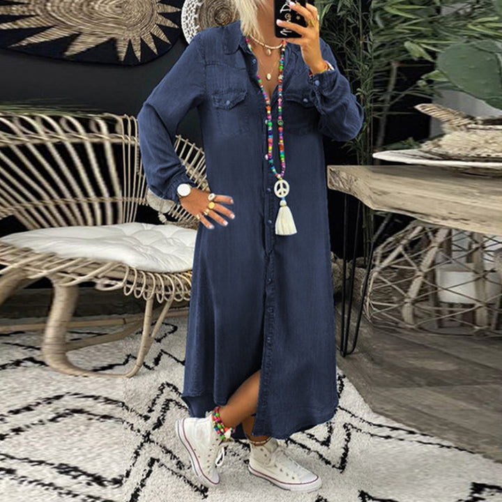 Yara | Long-sleeved denim maxi dress