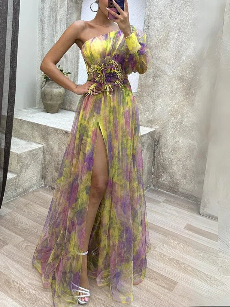 Rosea Asymmetric Bloom Maxi Dress