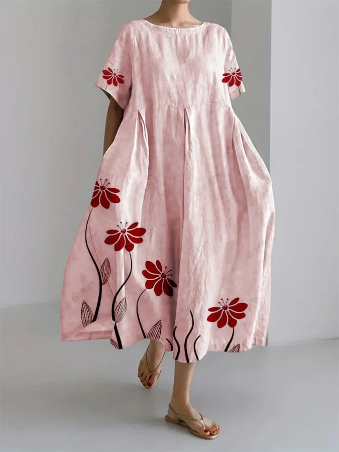 Summer Casual Dress with Enchanting Botanical Print - ROSALIE