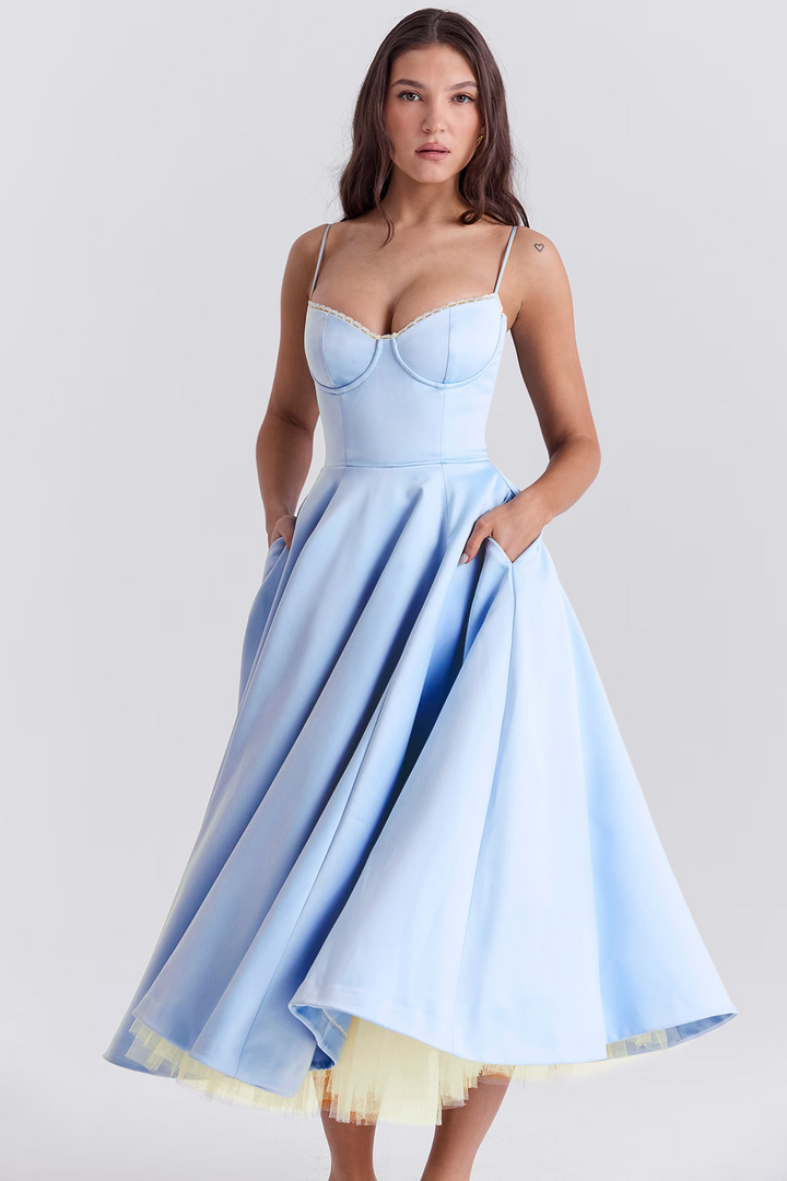 Luce - satin tulle midi dress