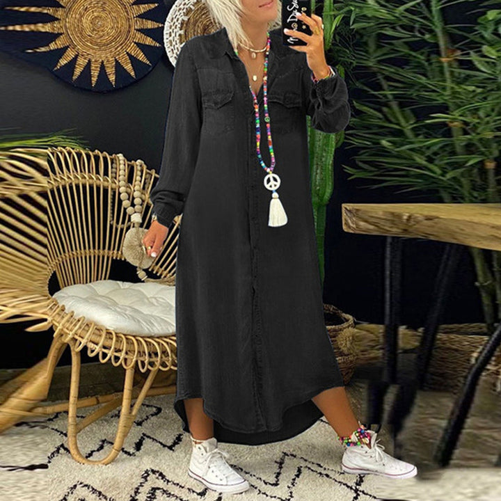 Yara | Long-sleeved denim maxi dress