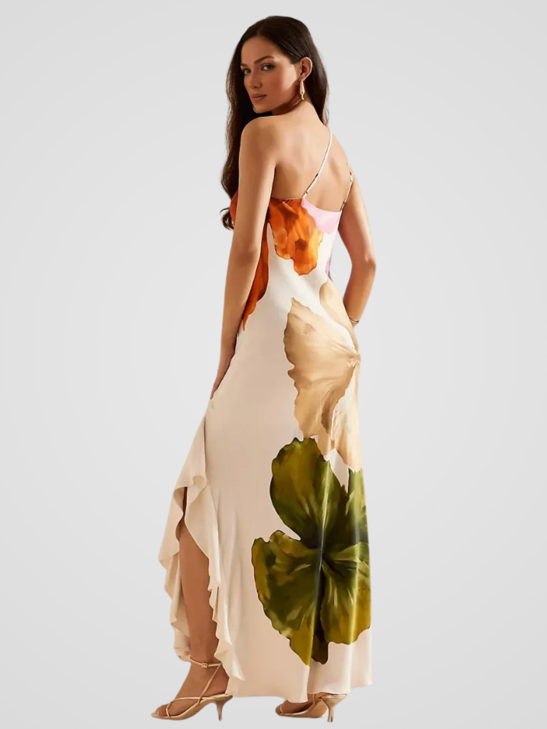 Florélia Asymmetric Satin Maxi Dress