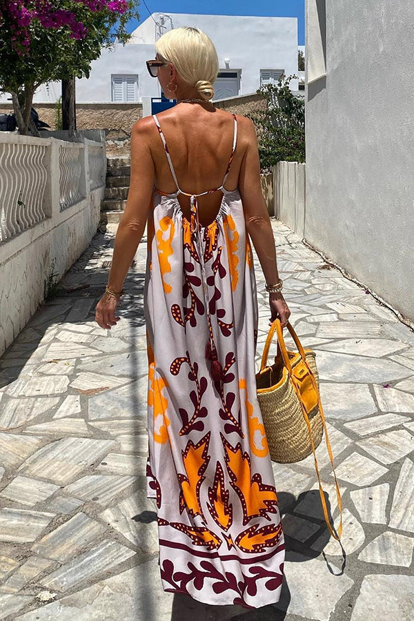 Long Dress with Shoulder Straps and Ethnic Print – Summer Color Palette