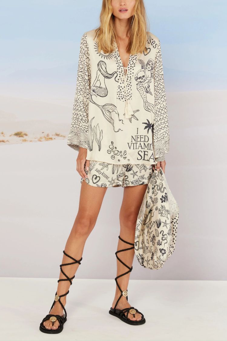 Sea Print Shirt and Shorts Set – Relaxed and Creative Style