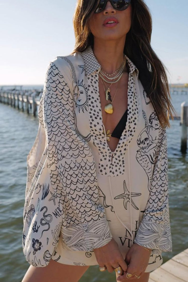 Sea Print Shirt and Shorts Set – Relaxed and Creative Style