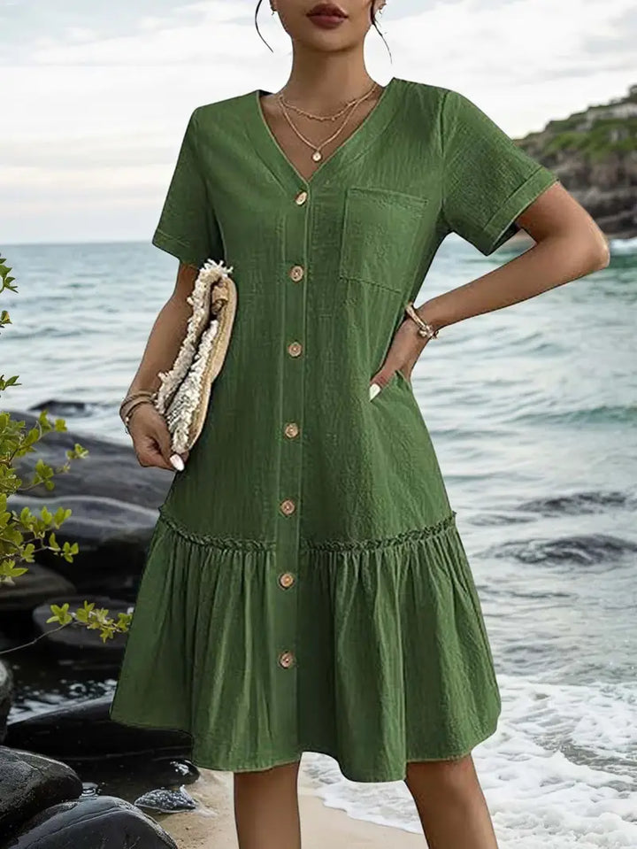 Isla | Flounce Hem Button-Front Dress
