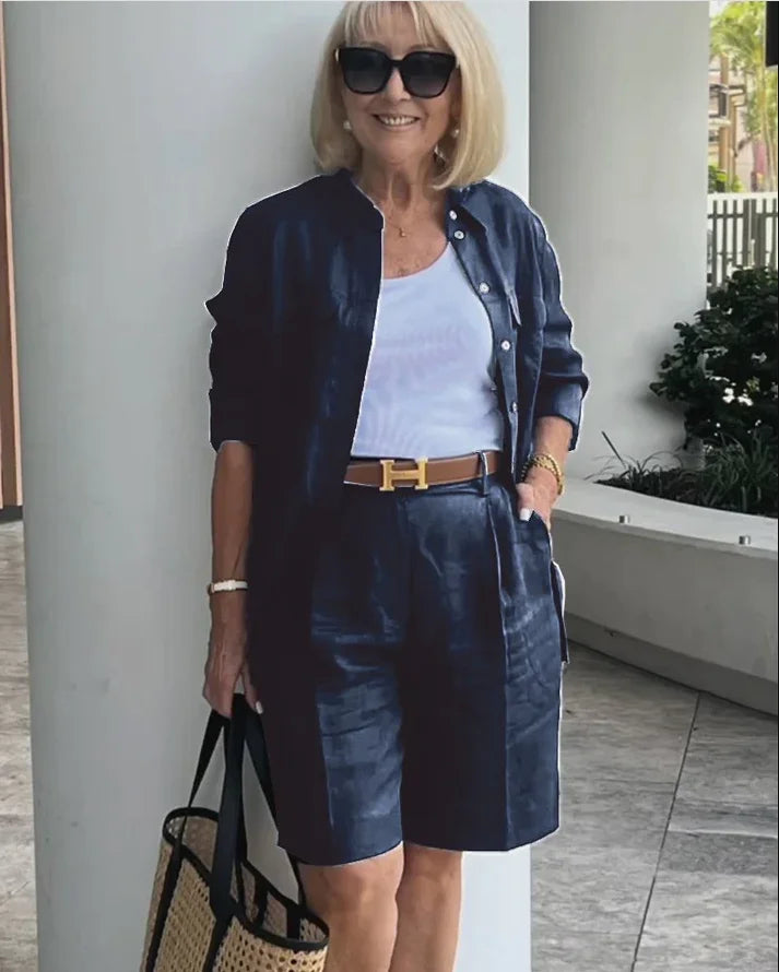 Karin | Elegant Linen Blend Co-ord – Short Blazer & Knee-Length Shorts