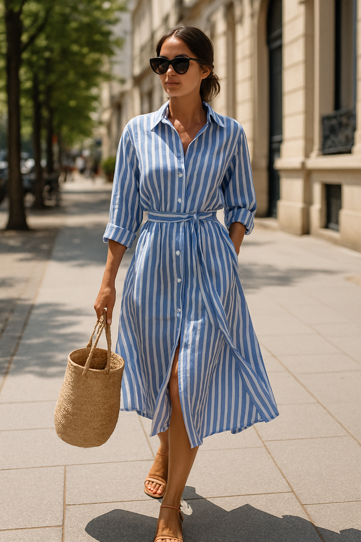 Renata  - Striped Dress with Collar