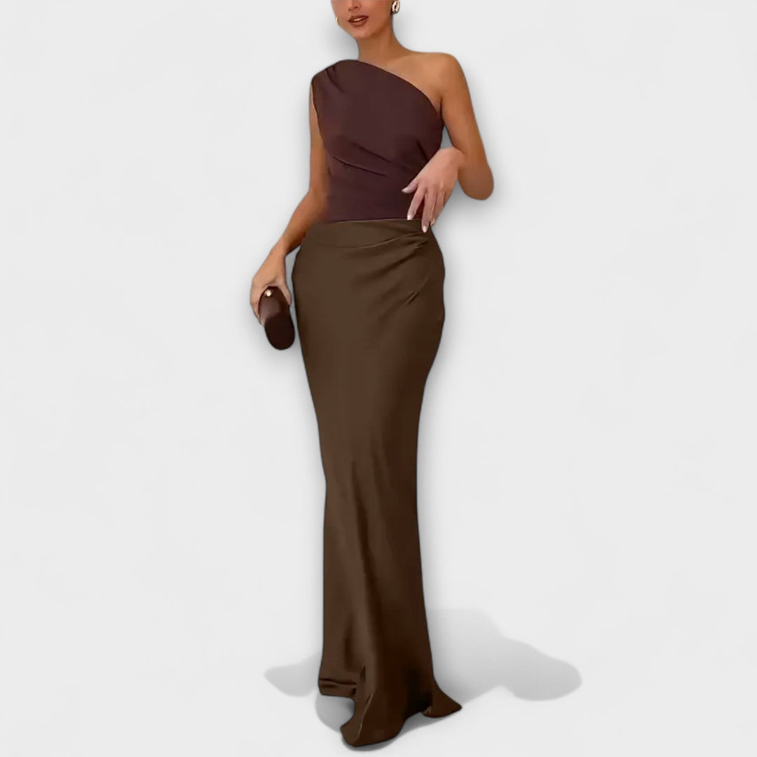 Elissa | Elegant One-Shoulder Pleated Maxi Dress
