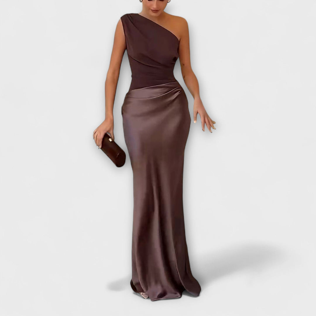 Elissa | Elegant One-Shoulder Pleated Maxi Dress