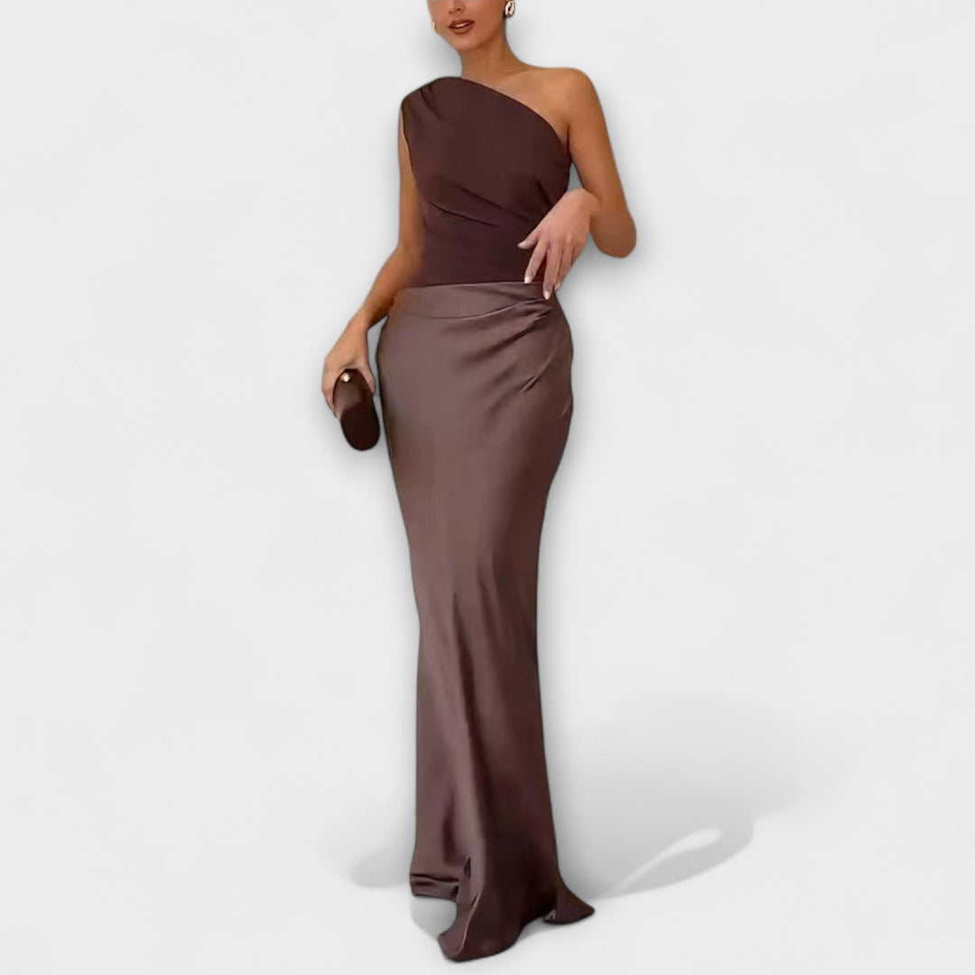 Elissa | Elegant One-Shoulder Pleated Maxi Dress