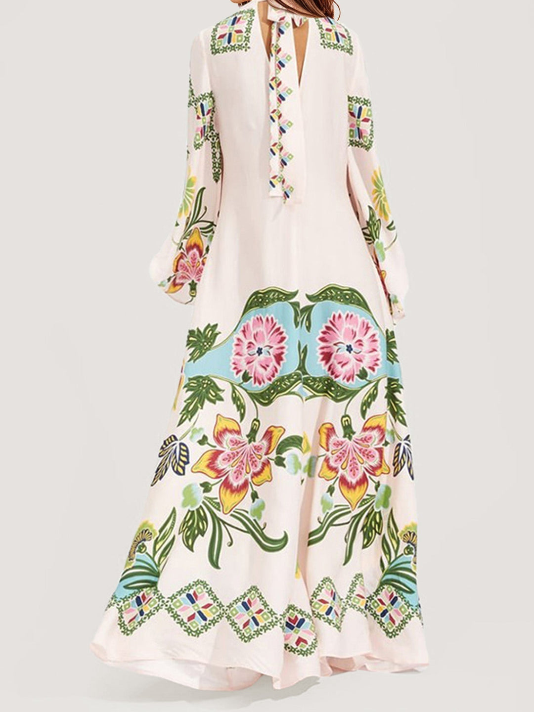 Boho Long Dress with Flowers and Long Sleeves