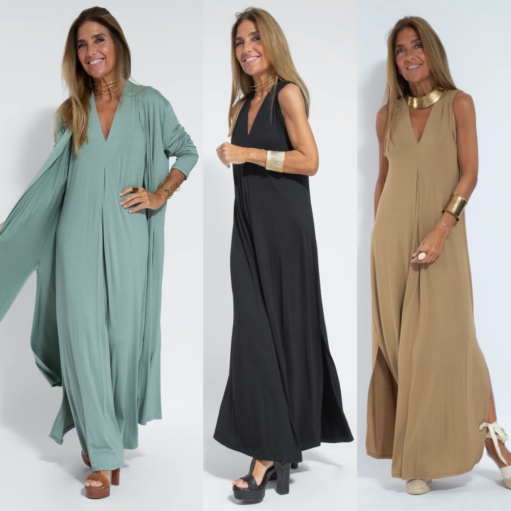 Solana - Ensemble consisting of a long, figure-hugging dress and a vest