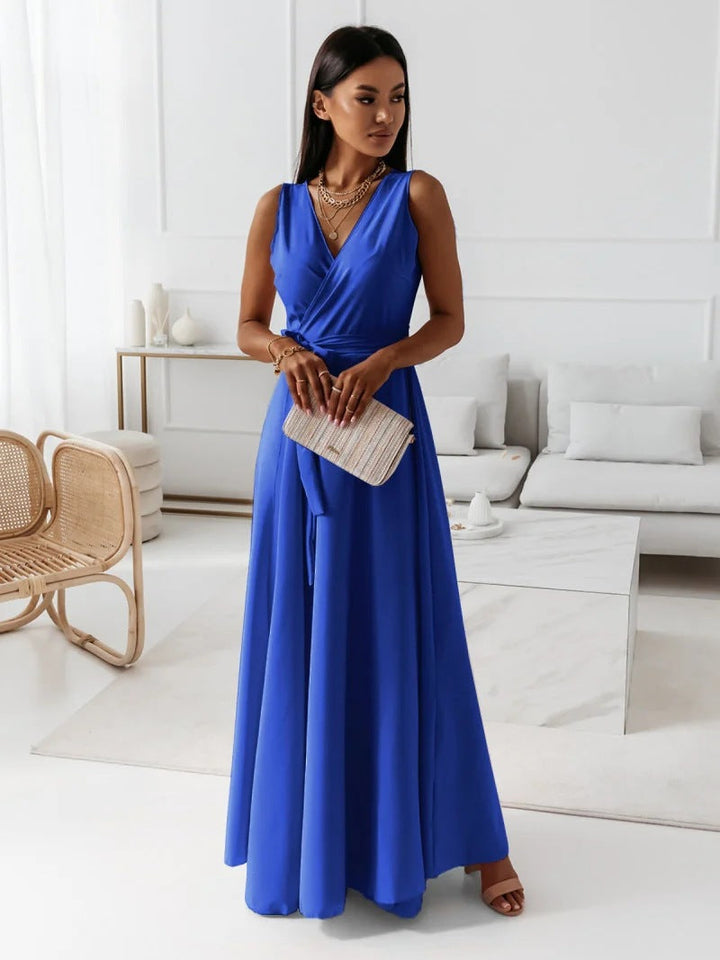 Jessica - Women's Solid Color V-Neck Long Dress