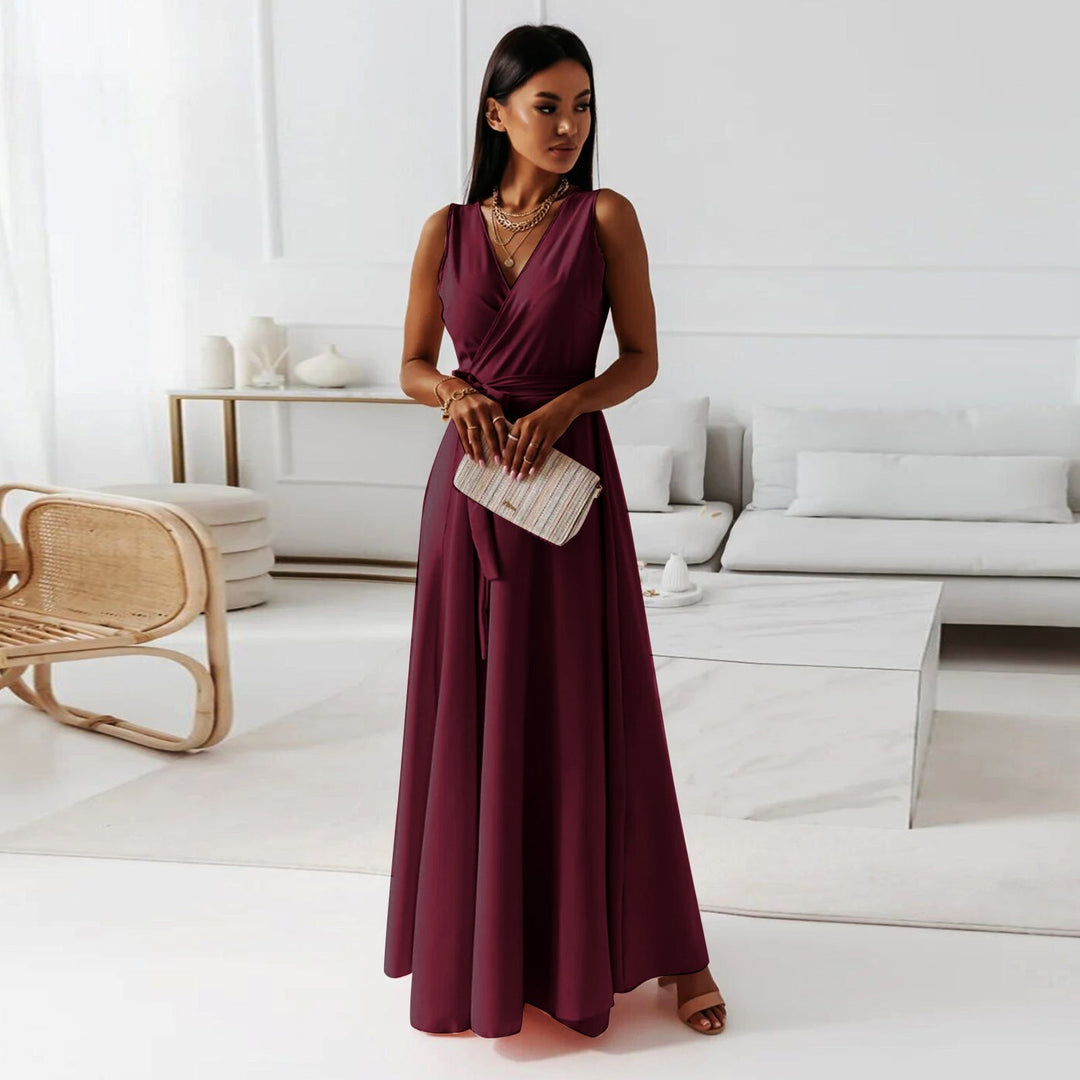 Jessica - Women's Solid Color V-Neck Long Dress