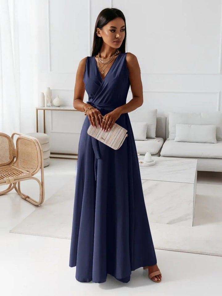 Jessica - Women's Solid Color V-Neck Long Dress