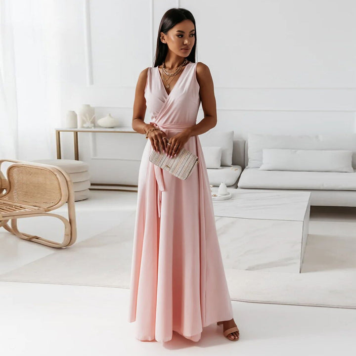 Jessica - Women's Solid Color V-Neck Long Dress