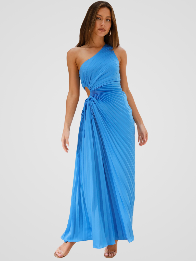 Aurora One Shoulder Pleat Dress