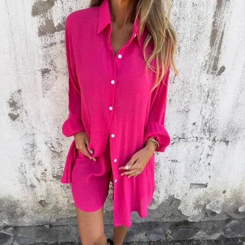 Nora   | Casual set with a simple blouse and shorts