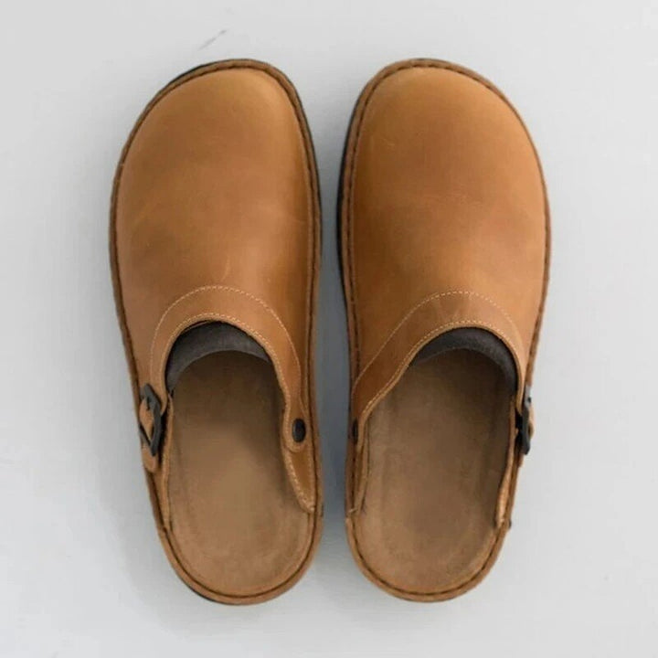 Milano | Men's Buckled Slip-On Clogs – Brown Leather Look